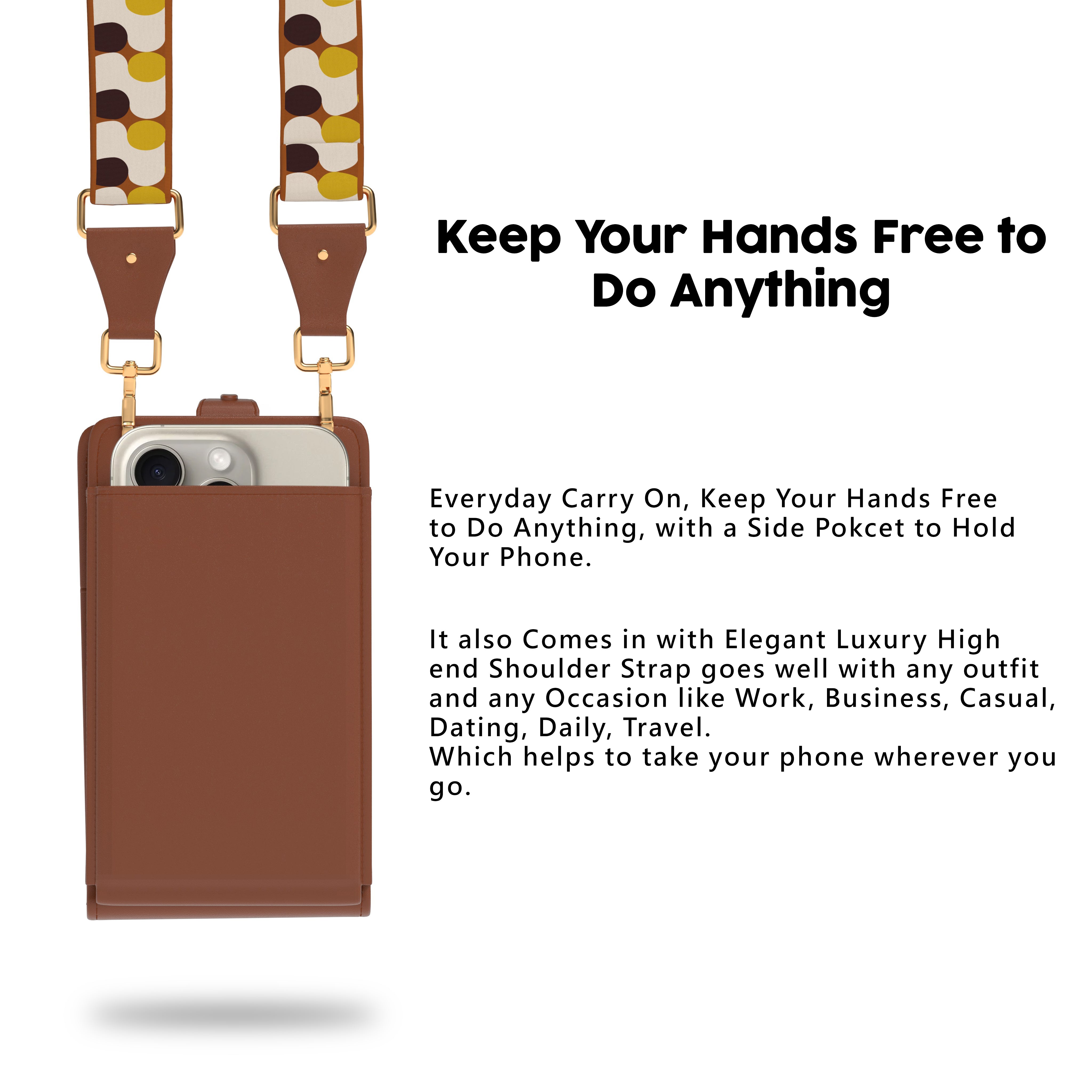 CarryOn Thursday Phone Wallet Bag – Brown Leather Crossbody with Gold Strap