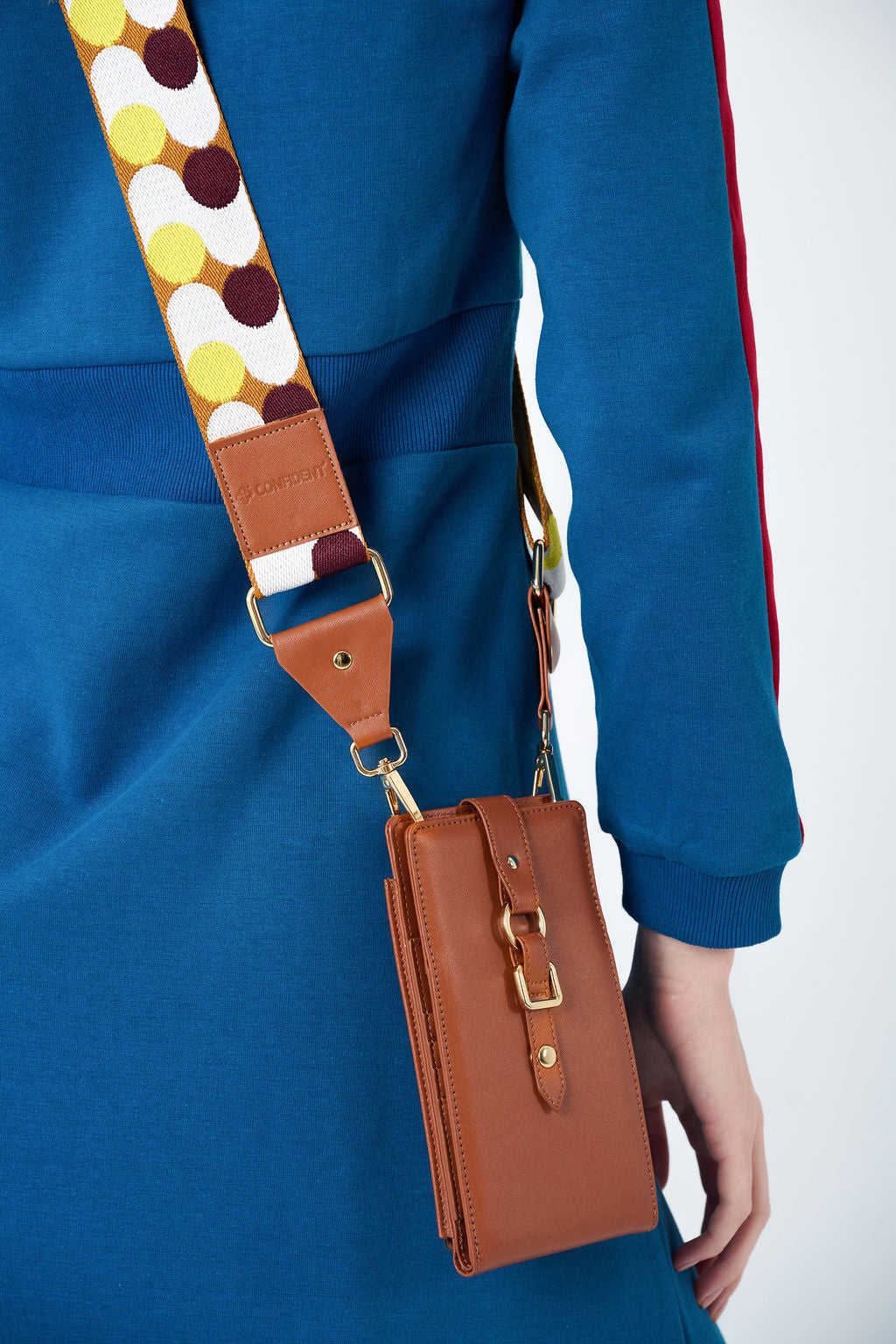 CarryOn Thursday Phone Wallet Bag – Brown Leather Crossbody with Gold Strap