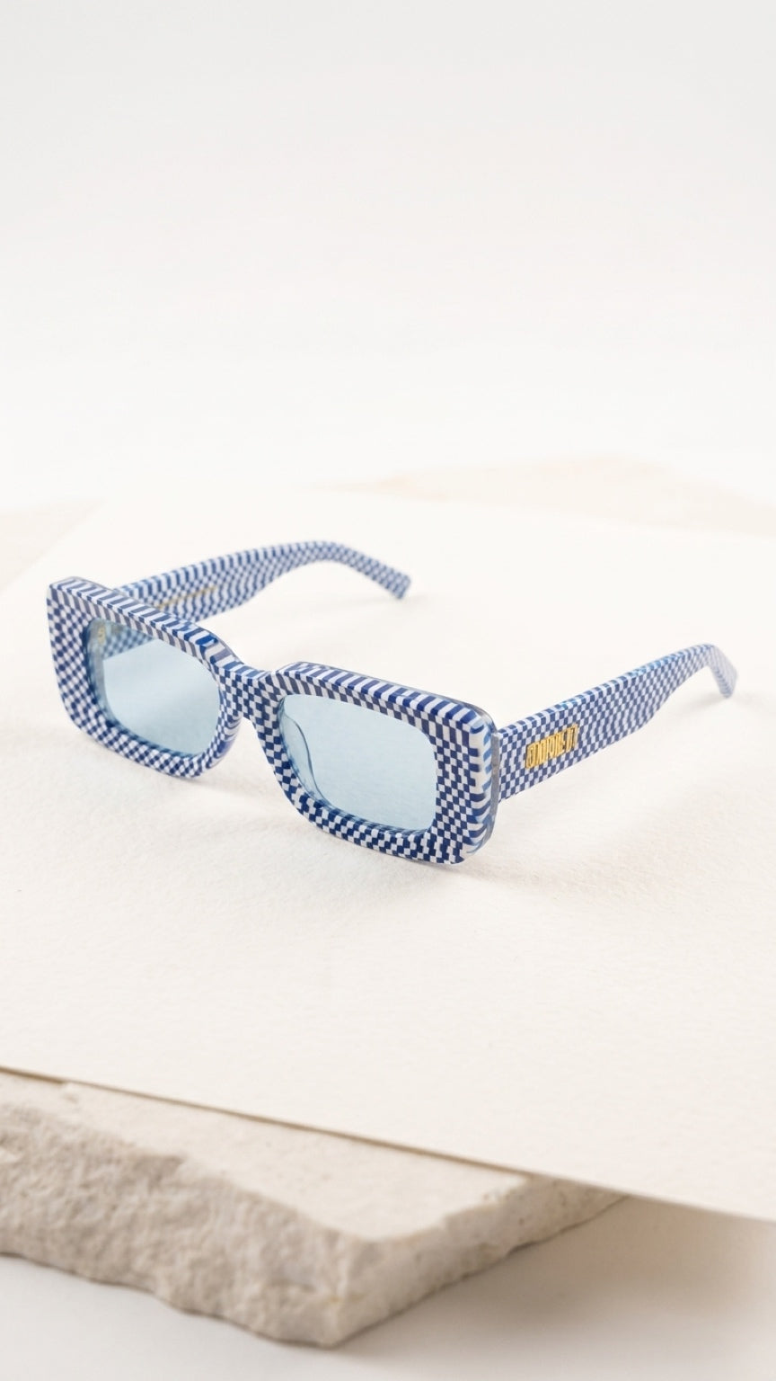 CONFIDENT CONFILVARO Blue Checkered-Effect Rectangle Sunglasses