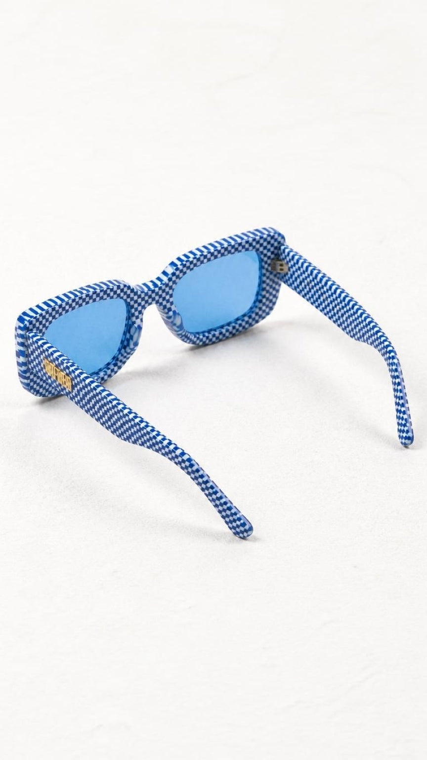 CONFIDENT CONFILVARO Blue Checkered-Effect Rectangle Sunglasses
