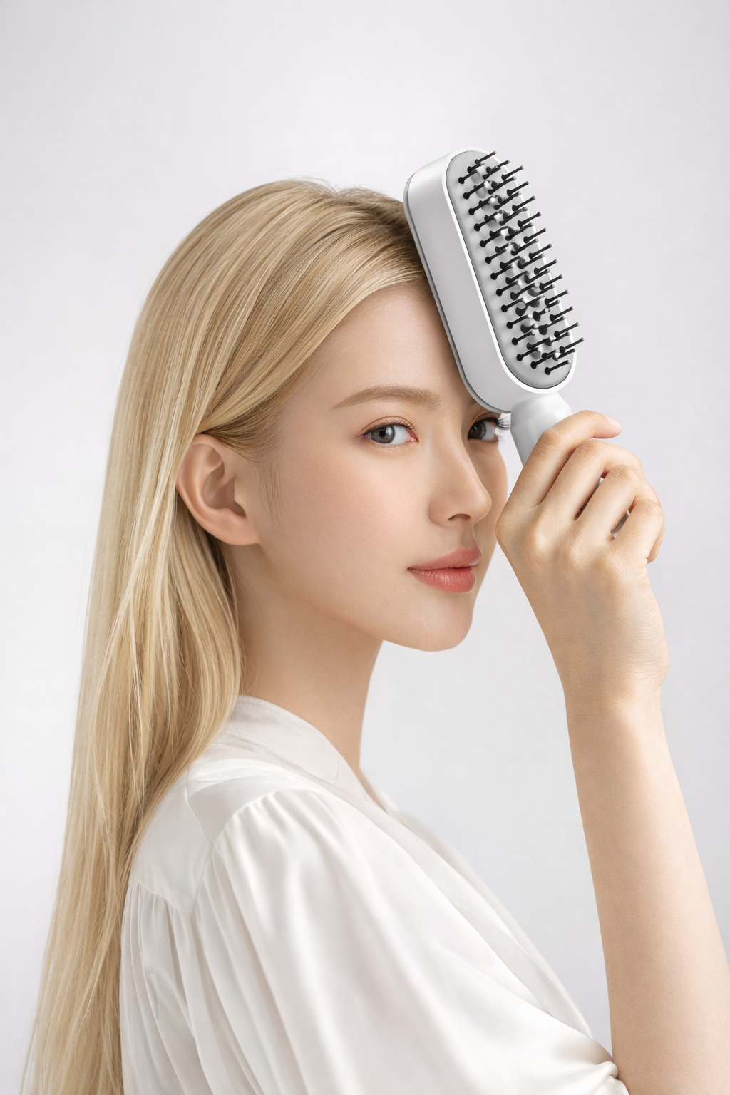 CONFIDENT 3D precision hair brush used by model for gentle daily hair care