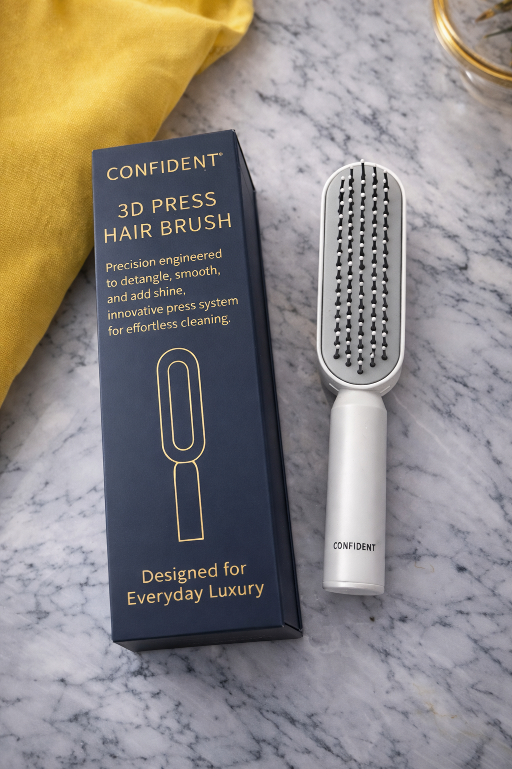 CONFIDENT 3D precision hair brush with premium packaging for everyday use