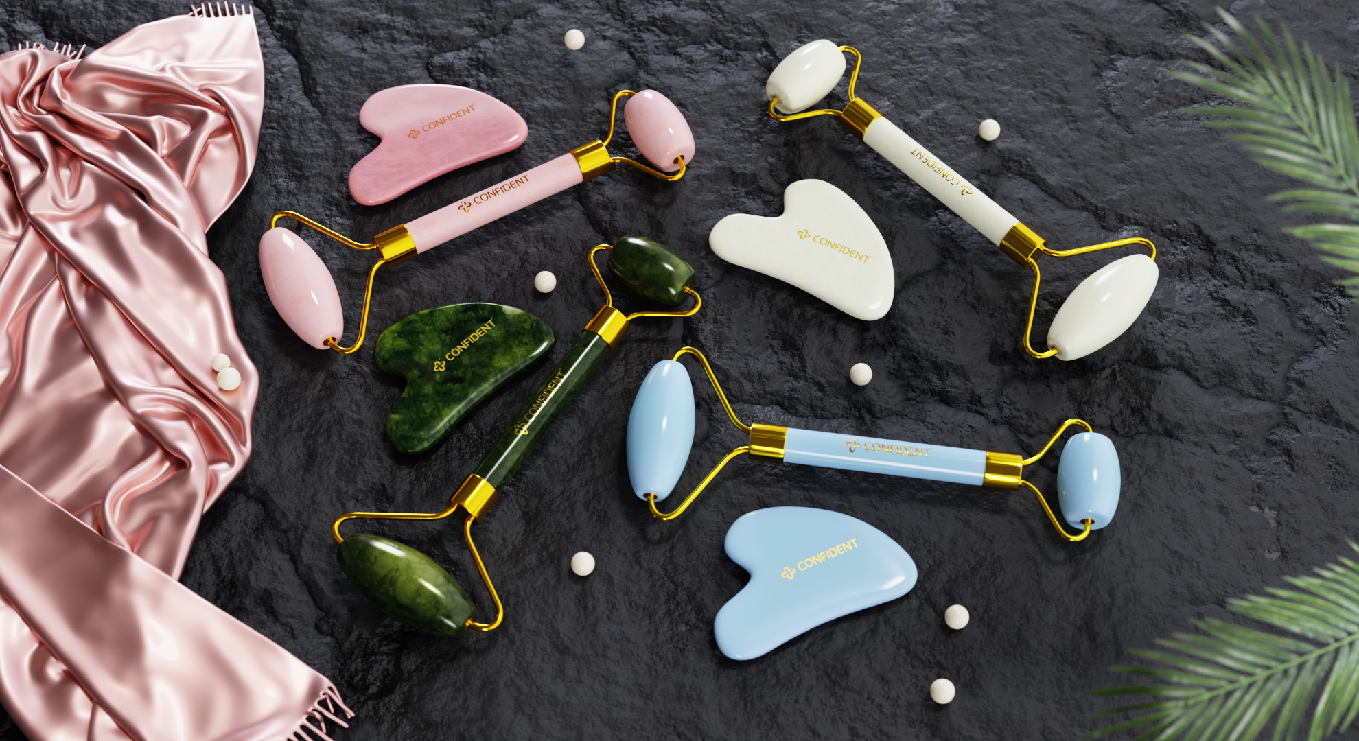 CONFIDENT REAL STONE GUA SHA ROLLER SET