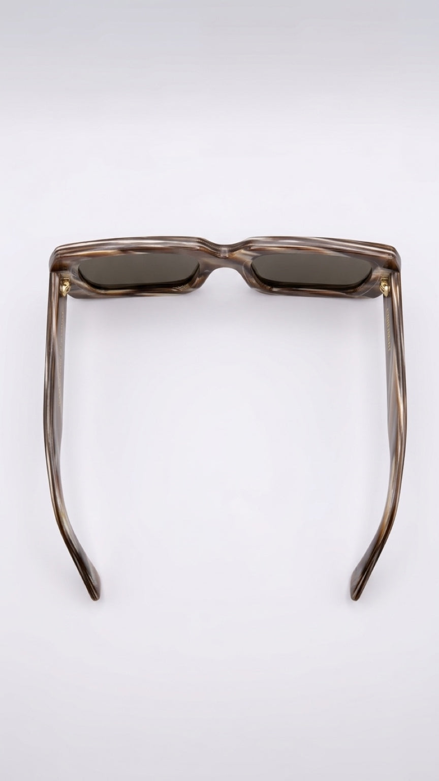 Top view of CONFILVARO oversized brown tortoiseshell-effect rectangle sunglasses showing the temples