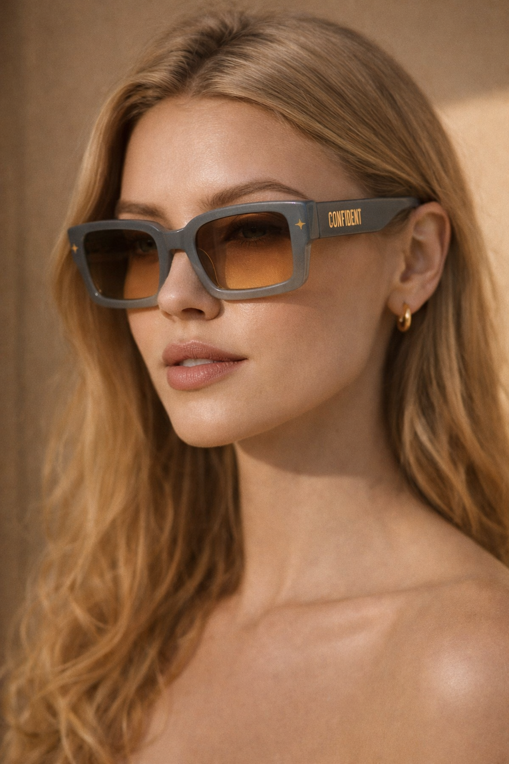 CONFILVARO Gray Rectangle Sunglasses with Yellow Gradient Lenses