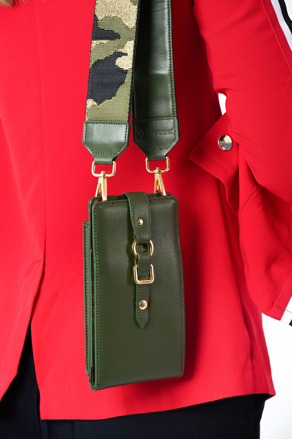 “Luxury army green phone wallet crossbody bag by CONFIDENT”