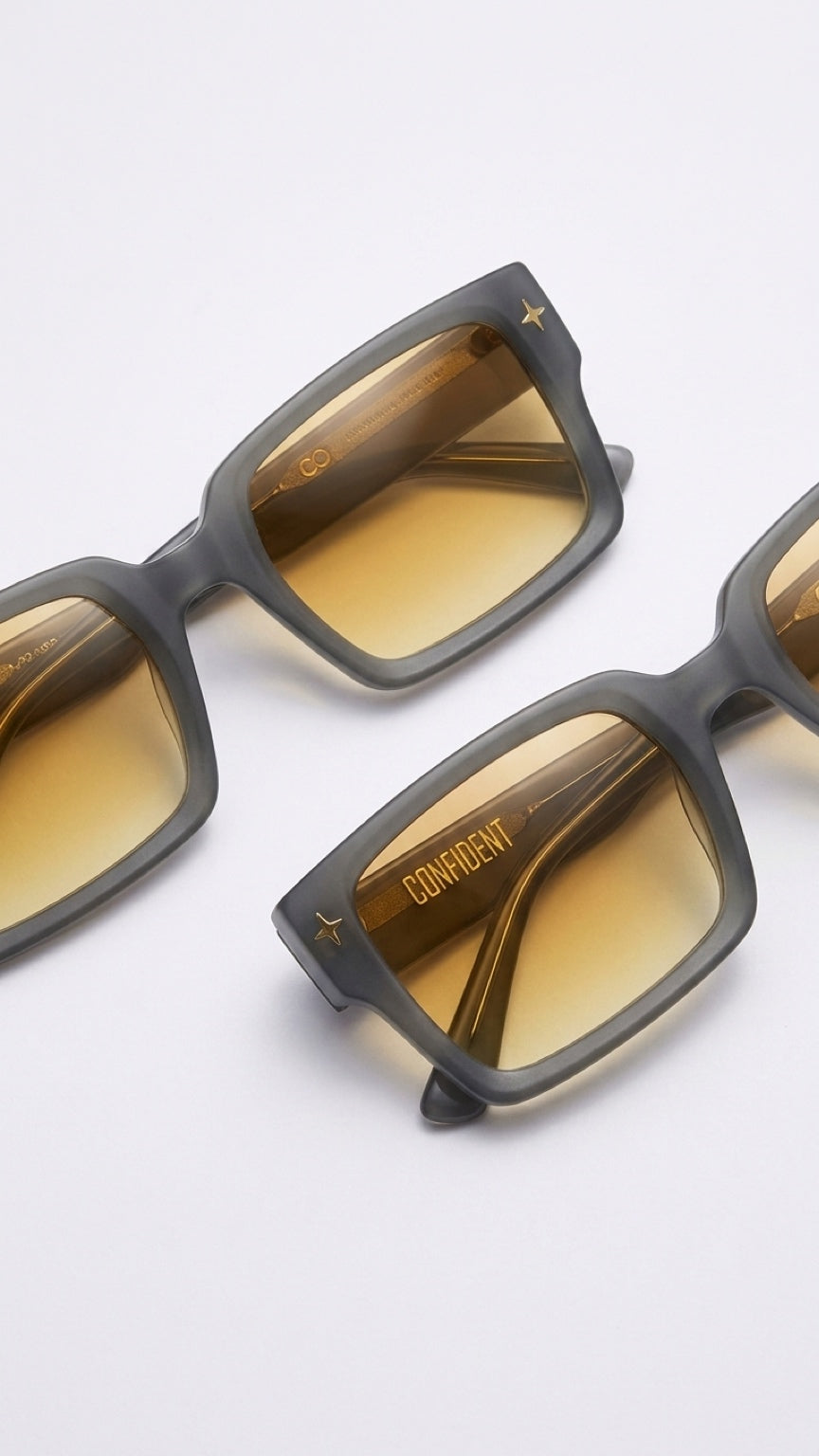 CONFILVARO Gray Rectangle Sunglasses with Yellow Gradient Lenses