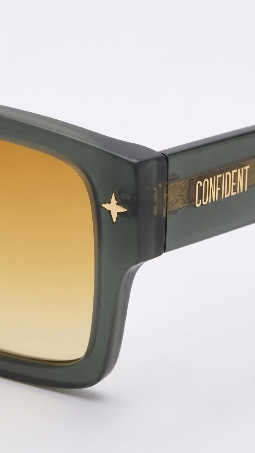 CONFILVARO Gray Rectangle Sunglasses with Yellow Gradient Lenses