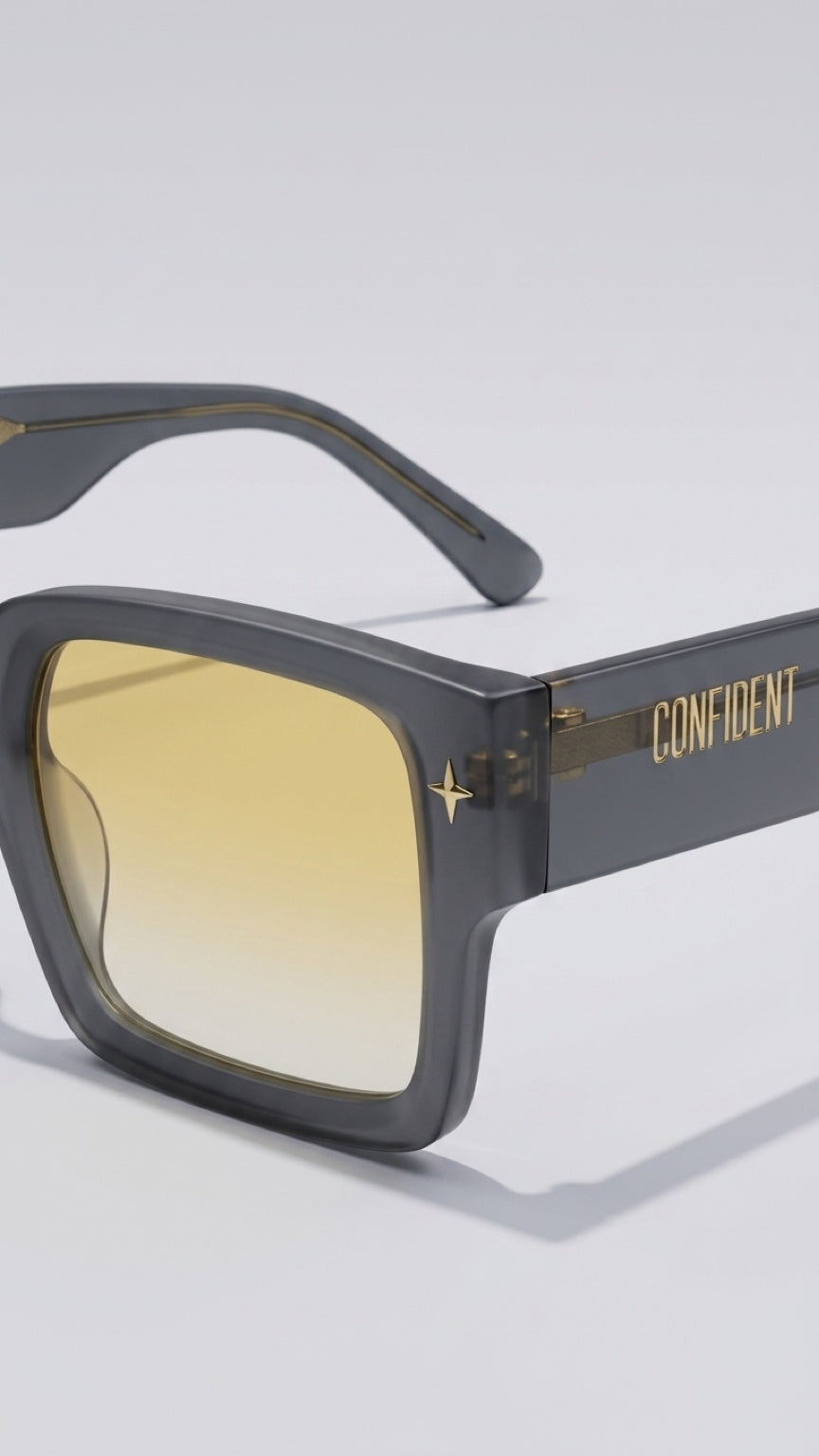 CONFILVARO Gray Rectangle Sunglasses with Yellow Gradient Lenses