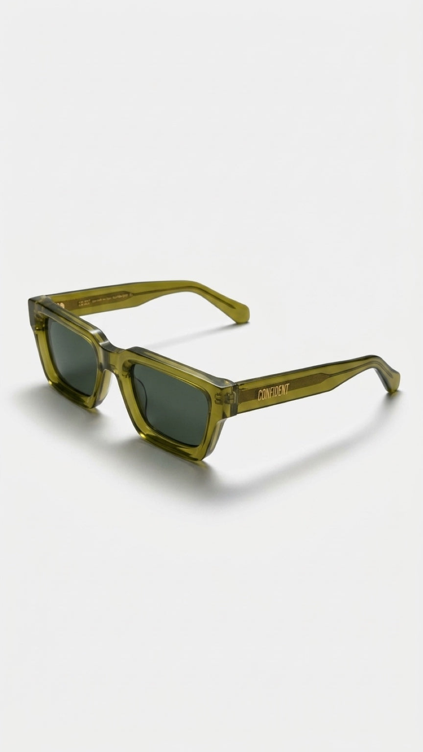 Sunglasses with CONFIDENT' Fendi' branding on a white background